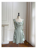 Sexy A line Square Mint Green Satin Short Homecoming Dress Summer Hoco Dresses Cocktail Dress Birthday Outfits HZ1121