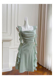 Sexy A line Square Mint Green Satin Short Homecoming Dress Summer Hoco Dresses Cocktail Dress Birthday Outfits HZ1121