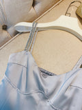 Classy A line Straps Dusty Blue Satin Prom Dresses Formal Summer Wedding Guest Dresses Wedding Guest Outfit HZ1121