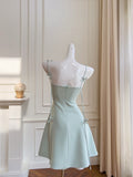 Sexy A line Spaghetti Straps Sage Green Satin Short Homecoming Dress Summer Hoco Dresses Cocktail Dress Birthday Outfits HZ1121
