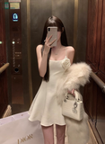 Sexy A line Spaghetti Straps White Satin Short Homecoming Dress Summer Hoco Dresses Cocktail Dress Birthday Outfits HZ1121