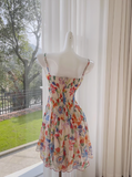 Sexy A line Spaghetti Straps Floral Chiffon Short Homecoming Dress Summer Hoco Dresses Cocktail Dress Birthday Outfits HZ1121