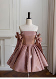 Sexy A line Spaghetti Straps Satin Brown Short Homecoming Dress Summer Hoco Dresses Cocktail Dress Birthday Outfits HZ1121