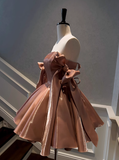 Sexy A line Spaghetti Straps Satin Brown Short Homecoming Dress Summer Hoco Dresses Cocktail Dress Birthday Outfits HZ1121