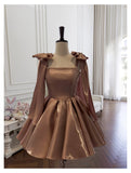 Sexy A line Spaghetti Straps Satin Brown Short Homecoming Dress Summer Hoco Dresses Cocktail Dress Birthday Outfits HZ1121