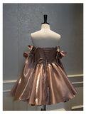 Sexy A line Spaghetti Straps Satin Brown Short Homecoming Dress Summer Hoco Dresses Cocktail Dress Birthday Outfits HZ1121