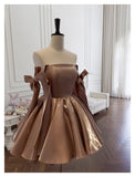 Sexy A line Spaghetti Straps Satin Brown Short Homecoming Dress Summer Hoco Dresses Cocktail Dress Birthday Outfits HZ1121