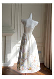 Elegant A line Spaghetti Straps Floral White Prom Dresses Formal Summer Wedding Guest Dresses Wedding Guest Outfit HZ1121