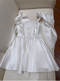Sexy A line Spaghetti Straps Satin Corset Short Homecoming Dress Summer Hoco Dresses Cocktail Dress Birthday Outfits HZ1121