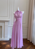 Elegant A line High Neck Chiffon Prom Dresses Formal Summer Wedding Guest Dresses Wedding Guest Outfit HZ1121