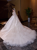 Princess Bridal Dress Ball Gown Satin White Beads Long Wedding Dress Modest Long Sleeve Bridal Gowns HZ1121