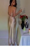 Elegant Sheath Spaghetti Strap Long Evening Gowns Satin Open Back Special Formal Dresses Prom Dresses HZ1121