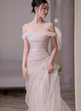 Elegant Sheath Off-the-shoulder Evening Gown Tulle Modest Formal Dress Long Prom Dresses HZ1121