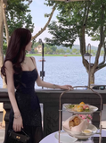 Stunning Mermaid Spaghetti Strap Long Evening Gown Black Chiffon Formal Dress Elegant Birthday Prom Dress HZ1121