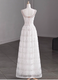Modest A-Line Bateau Neck Bridal Dress White Tulle Long Wedding Dress Elegant Lace Beads Bridal Gowns HZ1121