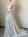 Modest A-Line Sweetheart Neck Bridal Dress White Long Wedding Dress Elegant Lace Applique Bridal Gowns HZ1121