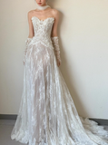 Modest A-Line Sweetheart Neck Bridal Dress White Long Wedding Dress Elegant Lace Applique Bridal Gowns HZ1121
