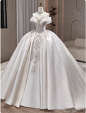 Modest Ball Gown Off-the-shoulder Bridal Dress White Tulle Long Wedding Dress Elegant Beading Applique Bridal Gowns HZ1121