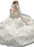 Modest Ball Gown Off-the-shoulder Bridal Dress White Tulle Lace Long Wedding Dress Elegant Applique Bridal Gowns HZ1121
