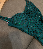 Sexy Dark Green Sheath Short Formal Dress Chiffon Rhinestone Birthday Party Dress Elegant Graduation Dress HZ1121