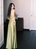 Modest Green A-Line Evening Dress Satin Asymmetric Neckline Long Prom Dress Elegant Formal Dress Wedding Guest Dress HZ1121