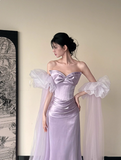 Modest Lavender Sheath Formal Evening Dress Satin Asymmetrical Neck Birthday Dress Elegant Graduation Dress HZ1121