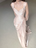 Stunning Blush Pink Sheath Formal Evening Dress Satin Strap Birthday Dress Elegant Graduation Dress HZ1121