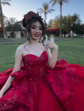 Elegant Ball Gown Sweetheart Neck Burgundy Tulle Beaded Applique Long Quinceanera Dress Formal Gowns Vestido De 15 Anos Sweet 16 Dress HZ1121