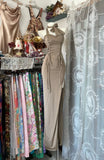 Elegant Sheath Long Evening Dress Satin Modest Birthday Party Dress Champagne Slit Formal Dress HZ1121