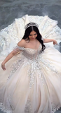 Fairy Off-the-Shoulder Ball Gown Tiered Gauze Appliqu¨¦ Long Quinceanera Dress Formal Gowns Sweet 16 Dress HZ1121