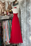 Vintage V-neck Sheath Chiffon Long Red Evening Dress Sweet Birthday Party Dress HZ1121