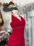 Vintage V-neck Sheath Chiffon Long Red Evening Dress Sweet Birthday Party Dress HZ1121