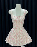 Sweet Pink A-Line Square Neck Short Homecoming Dress Floral Birthday Dress Formal Dress HZ1121