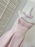 Sweet Pink A-Line Jewel Short Homecoming Dress Satin Birthday Dress Formal Dress HZ1121