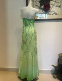 Elegant Spaghetti Strap Sheath Prom Dress Vintage Chiffon Beaded Green Formal Evening Dress HZ1121