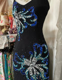 Elegant Spaghetti Strap Sheath Prom Dress Vintage Chiffon Sequin Black Formal Evening Dress HZ1121