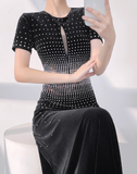 Elegant Black Jewel Sheath Mother of the Bride Dress Satin Beaded Formal Evening Gown HZ1121
