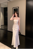 Elegant Halter Mermaid Satin Long Prom Dresses White Formal Evening Dresses HZ1121