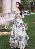 Elegant Off-the-shoulder Evening Dresses, Floral Chiffon Formal Dresses, A-Line Birthday Dresses HZ1121