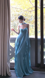Elegant Sheath Evening Dresses, Spaghetti Strap Chiffon Yellow Guest Dress HZ1121