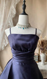 Cute A-Line Short Prom Dresses Spaghetti Straps Satin Birthday Dresses, Navy Blue Homecoming Dresses HZ1121