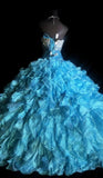 Gorgeous Sweetheart Neck Ball Gown Tulle Long Prom Dresses Blue Quinceanera Dresses HZ1121
