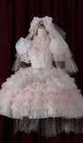 Cute Square Neck Ball Gown Tulle Short Sleeve Birthday Dress Pink Lolita Dress HZ1121