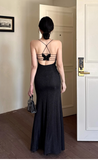 Spaghetti Strap Sheath Satin Long Prom Dresses Elegant Black Formal Evening Dress with Slits HZ1121