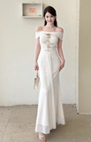 Elegant Off-the-shoulder Mermaid Chiffon Long Prom Dresses, White Formal Evening Gowns HZ1121
