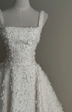 Timeless Square Neck A-Line Satin Appliqu¨¦ Luxury Wedding Dress, White Bridal Gowns HZ1121