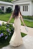 Elegant Spaghetti Strap Sheath Chiffon Long Prom Dresses, Apricot Formal Evening Dress HZ1121