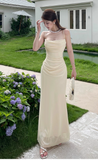 Elegant Spaghetti Strap Sheath Chiffon Long Prom Dresses, Apricot Formal Evening Dress HZ1121