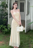 Elegant Spaghetti Strap Sheath Chiffon Long Prom Dresses, Apricot Formal Evening Dress HZ1121
