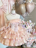 Cute Off-the-shoulder Ball Gown Lace Tulle Short Birthday Dresses Pink Lolita Dresses HZ1121
